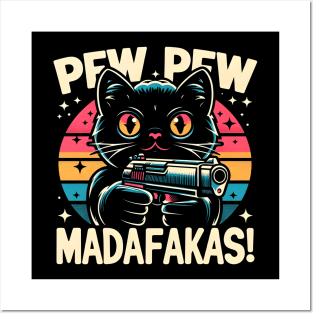 Pew Pew Madafakas Cat Crazy Vintage Funny Cat Owners Posters and Art